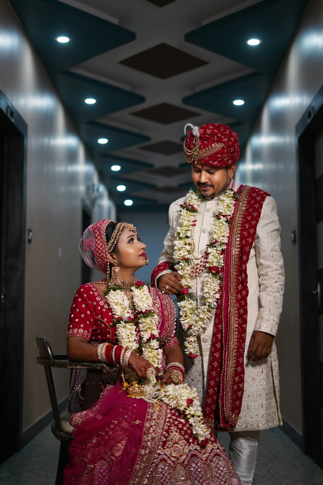 Traditional Wedding Couple in Silk Attire